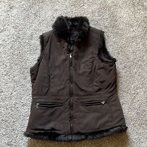 Brown faux fur lined reversible vest